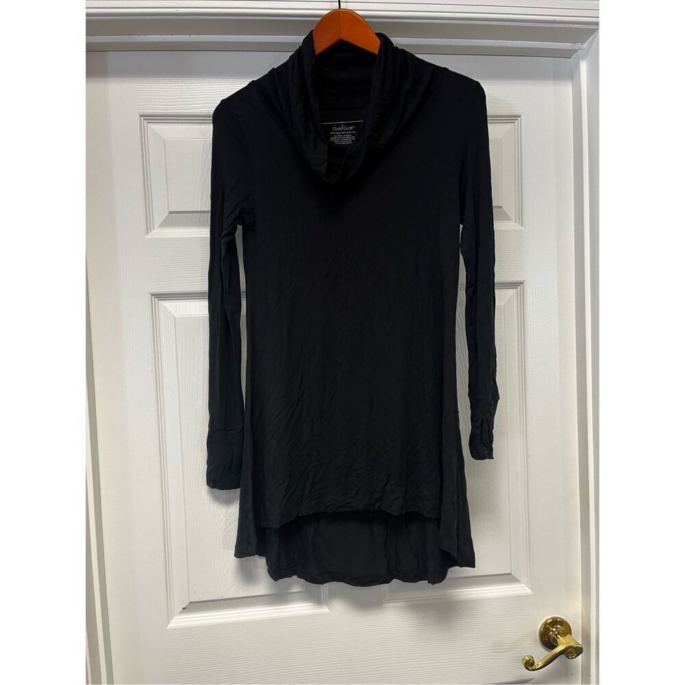 Cuddl Duds Black Softwear Cowl Neck Thump Sleeve Dress sz S EUC